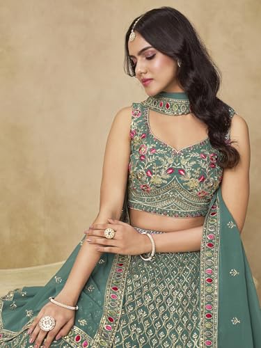 Zeel Clothing Women's Sequins and Thread Embroidered Work Georgette Lehenga Choli With Dupatta (5134-Women-Lehenga-Choli-Latest; Free size) (Blue)