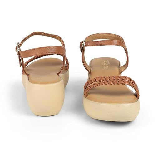 tresmode LEVE Tan Women's Dress Wedge Sandals in Size 6 UK / 39 EU