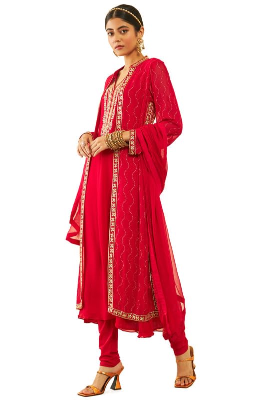 Soch Womens Fuchsia Georgette Floral Embroidered Chudidar Suit Set with Stonework(OWS2CD2108B)