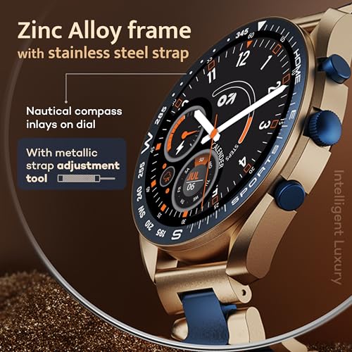 GOBOULT Mirage Smart Watch 1.39''HD Screen, Bluetooth Calling, IP67, Zinc Alloy Frame, 500 Nits Brightness, AI Voice Assistant, SpO2 Monitoring, 120+ Sports Mode (Amber Blue)