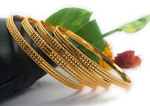AFJ GOLD 1 Gram Gold Plated Traditional Designer Trendy Daily Wear Plain Bangles Sets for Women & Girls (Bangle 7, 2.8)