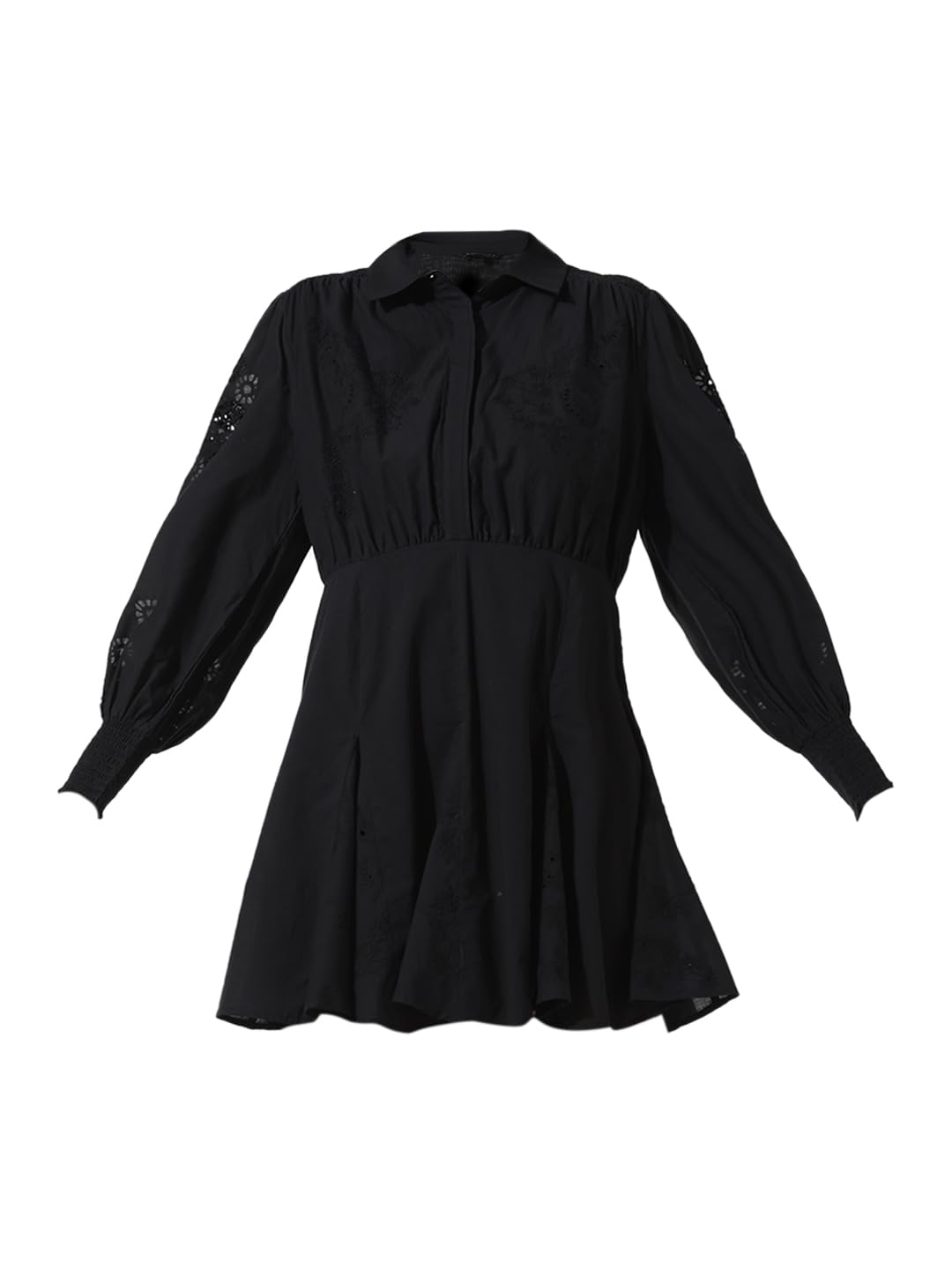 ONLY Women Self Design Black Cotton Mini Length Fit and Flare Dress