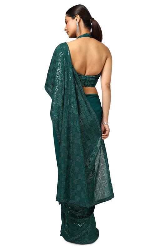 Soch Womens Teal Georgette Embellished Saree With Sequins