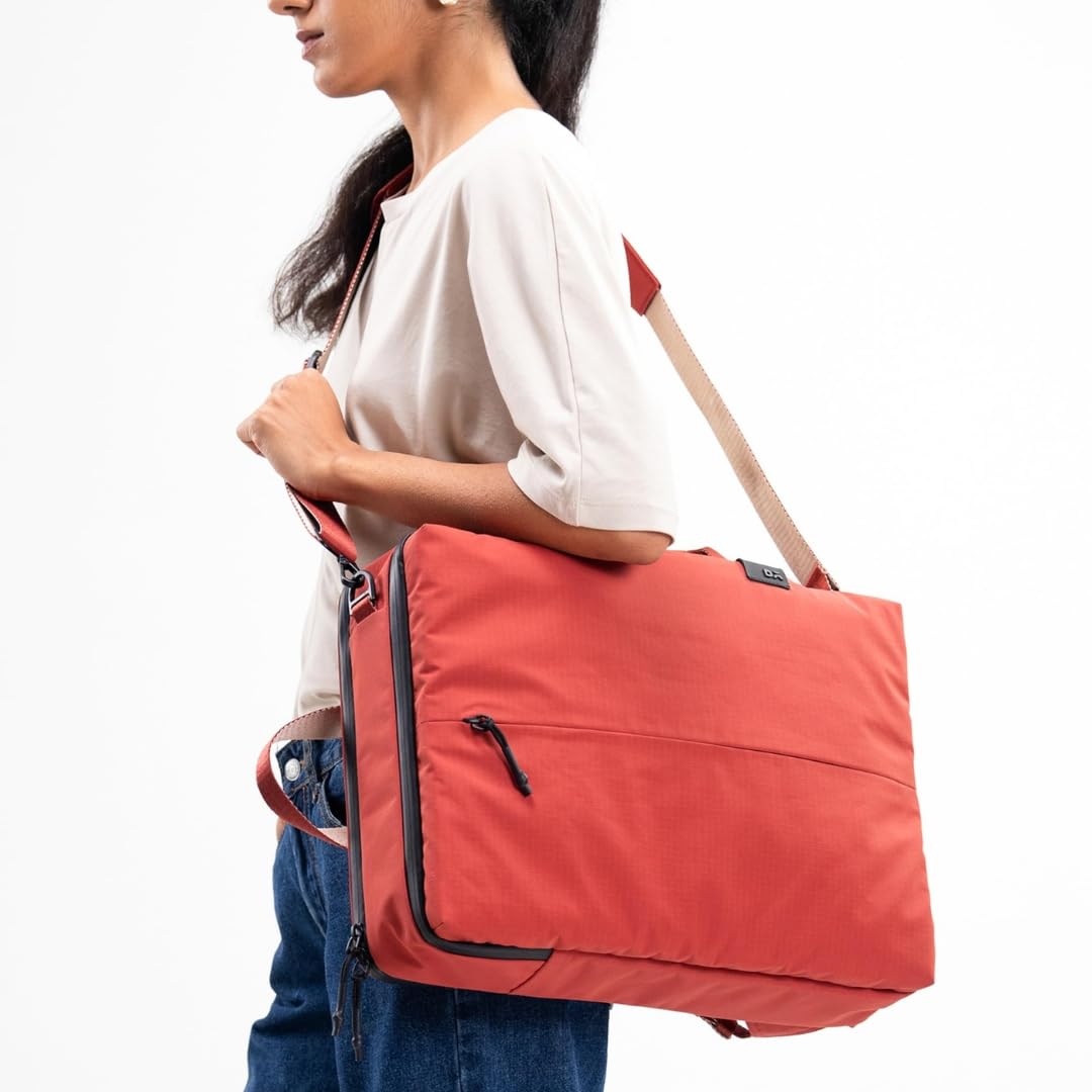 DailyObjects Pivot Briefpack Bag for Men and Women|Fits 13/14/15.6 inch Laptop/Macbook Pro/Air|Lightweight|Stylish Messenger Backpack|Office/Daily Use/Travel|Multi Pocket|Adjustable Strap (Red)