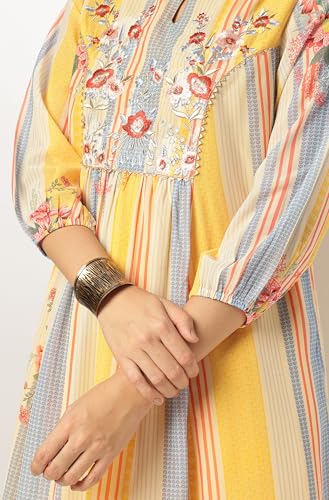 Janasya Multicolour Georgette Kurta with Pant & Dupatta for Women Embroidered Print Ethnic Wear