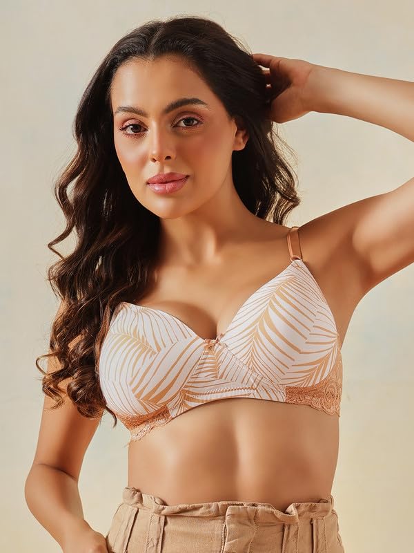 Clovia Women's Printed Padded Non-Wire Full Cup T-Shirt Bra (BR1922P18_32C_White)