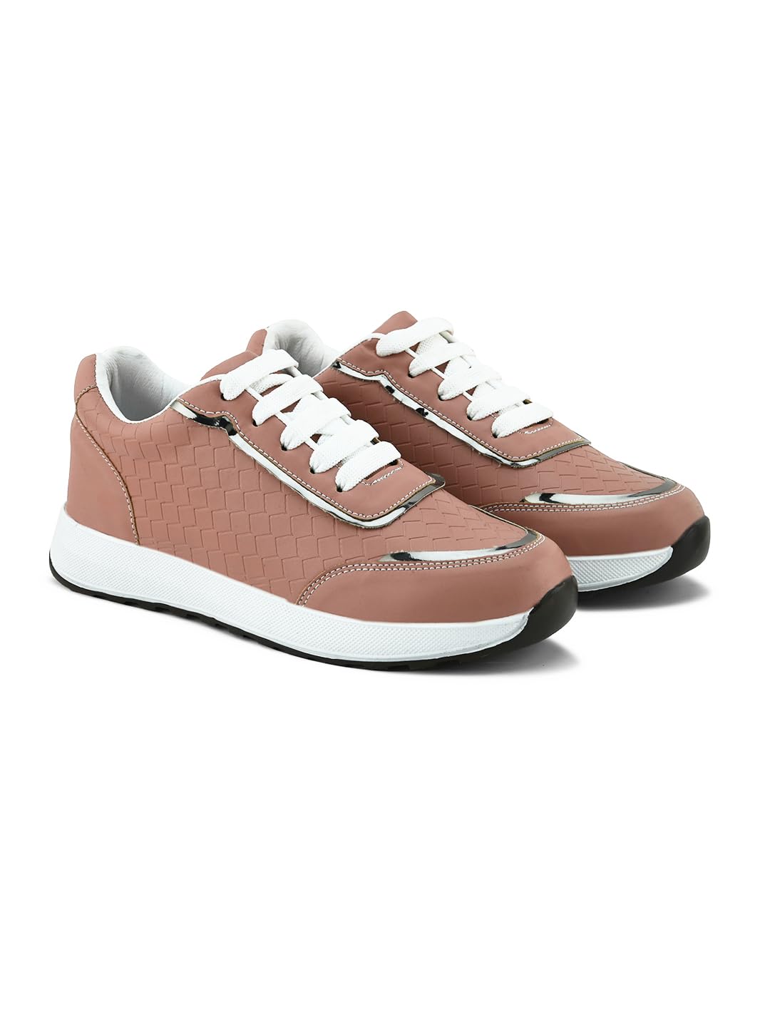 XE Looks Women's Peach Lace-Up Sneakers | Textured Design with Cushioned Sole | Trendy and Comfortable Sneaker Shoes For Girls & Women