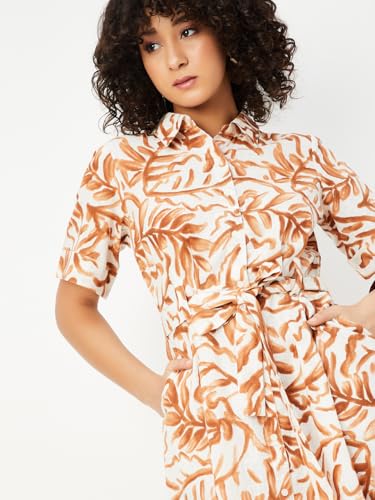 Max Women's Cotton A-Line Midi Casual Dress (EE54003_Off White