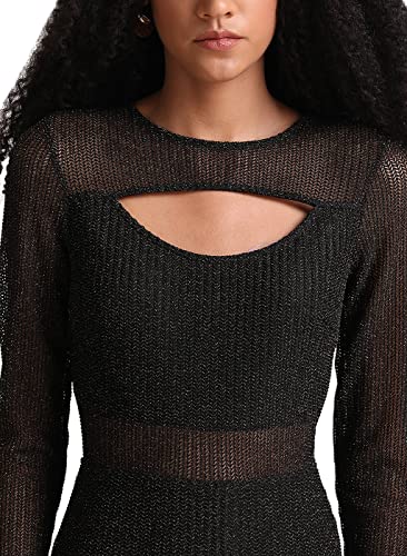 Kazo Women's Polyester Bodycon Mini Casual Dress (124657BLACKCM_Multicolor