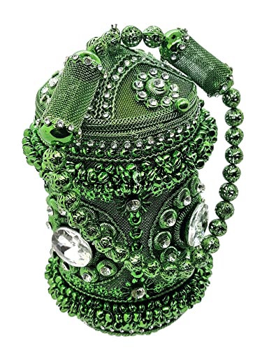 Trend Overseas Handmade metal potali Handbag purse Hand clutch fully beaded Crystal Rhinestones women party clutch bridal bag (Green)