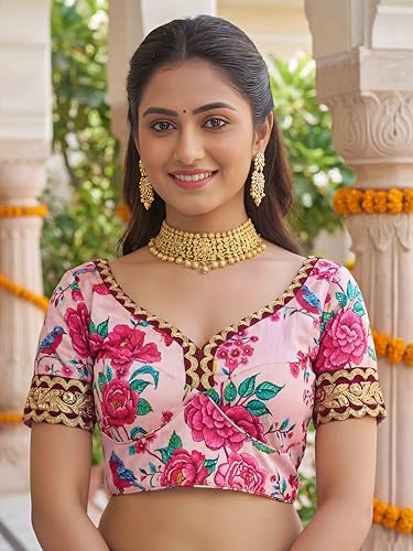Zeel Clothing Women's Floral Print With Dori, Sequins and Stone Work Art Silk Lehenga Choli with Dupatta (7516-Light-Pink-Wedding-Women-Latest; Free Size)