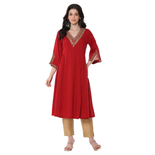 Biba Women's Red A-Line Kurta