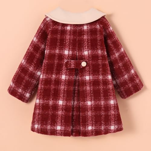 Hopscotch Girls Full Sleeves Red Plaid Peter Pan Long Coat For Ages (18-24 Months)