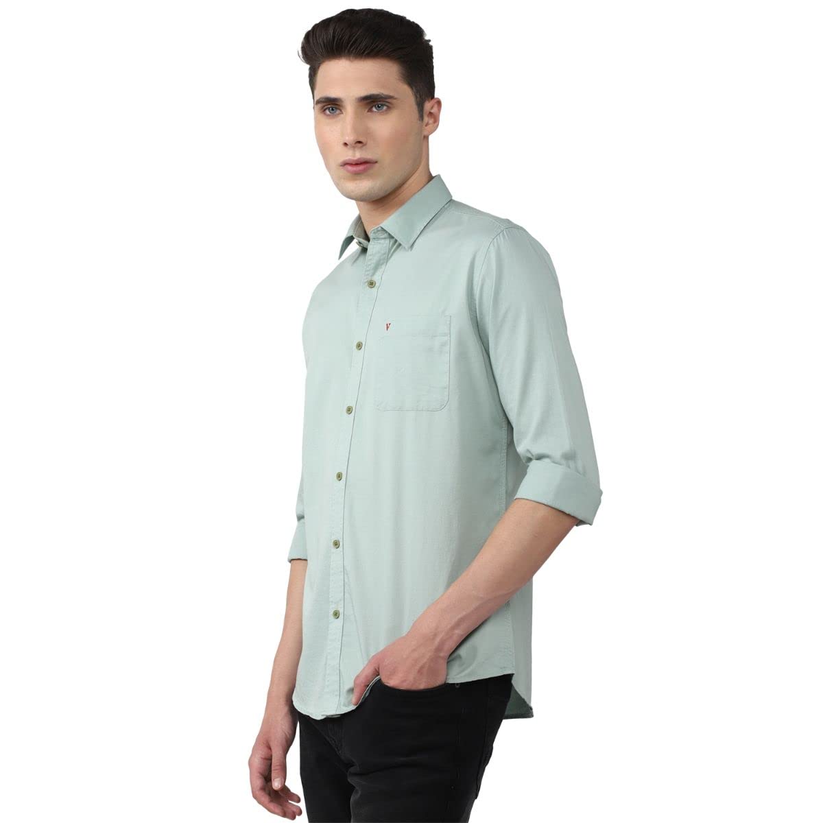 Van Heusen Sport Men's Slim Fit Shirt (VSSFWSLBH54779_Light Green 40)