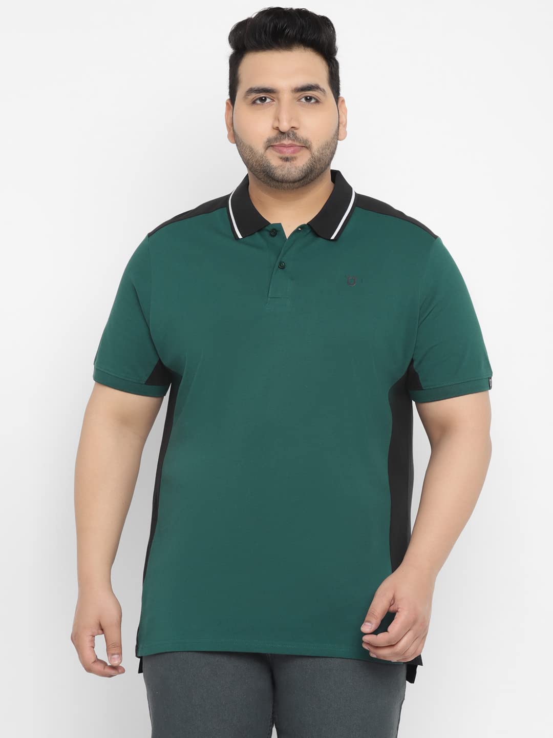 Urbano Plus Men's Green, Black Colour-Block Regular Fit Half Sleeve Cotton Polo T-Shirt (pluspolocbp-030-grnbla-4xl)