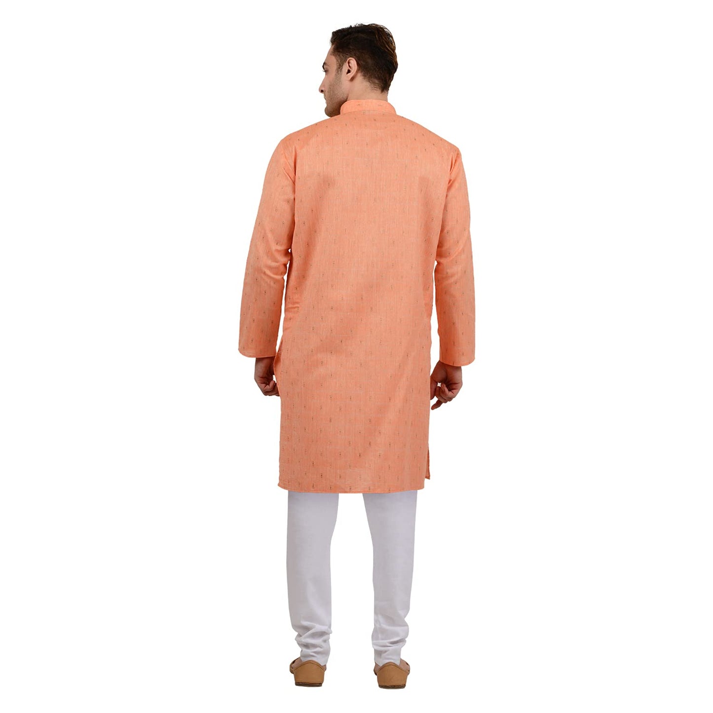LUCKWIN Men's Cotton Linen Geometric Design Kurta in Orange [LWKurta111-42]