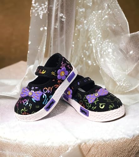 CLZ Girls Fashionable Stylish Casual Comfortable Lightweight Ballerina Cute-1 Black for 1-4 Years Girls (Black, 3_Point_5_Years)