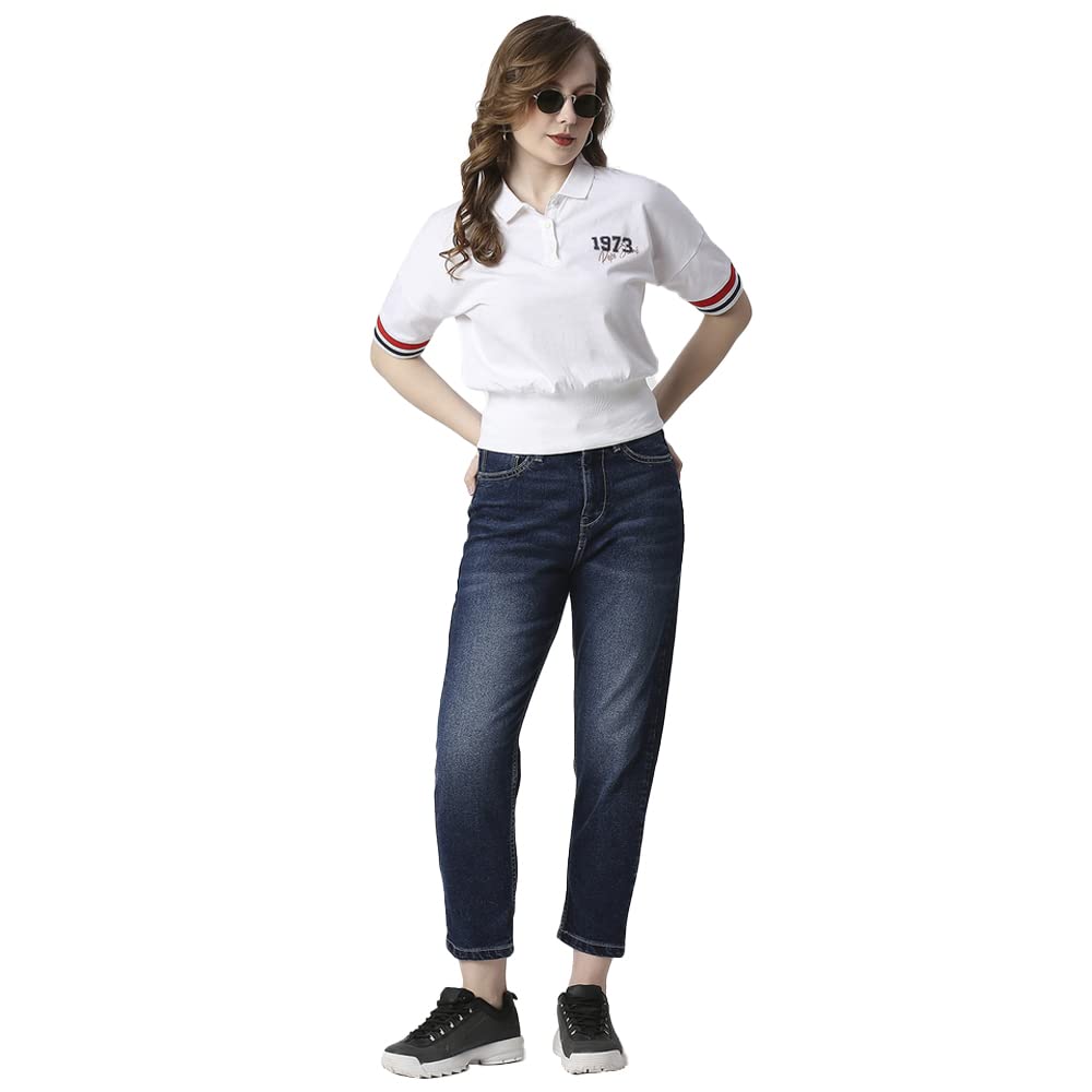Pepe Jeans Solid Cotton Tapered Fit High Rise Women's Jeans (Blue, Size_28)