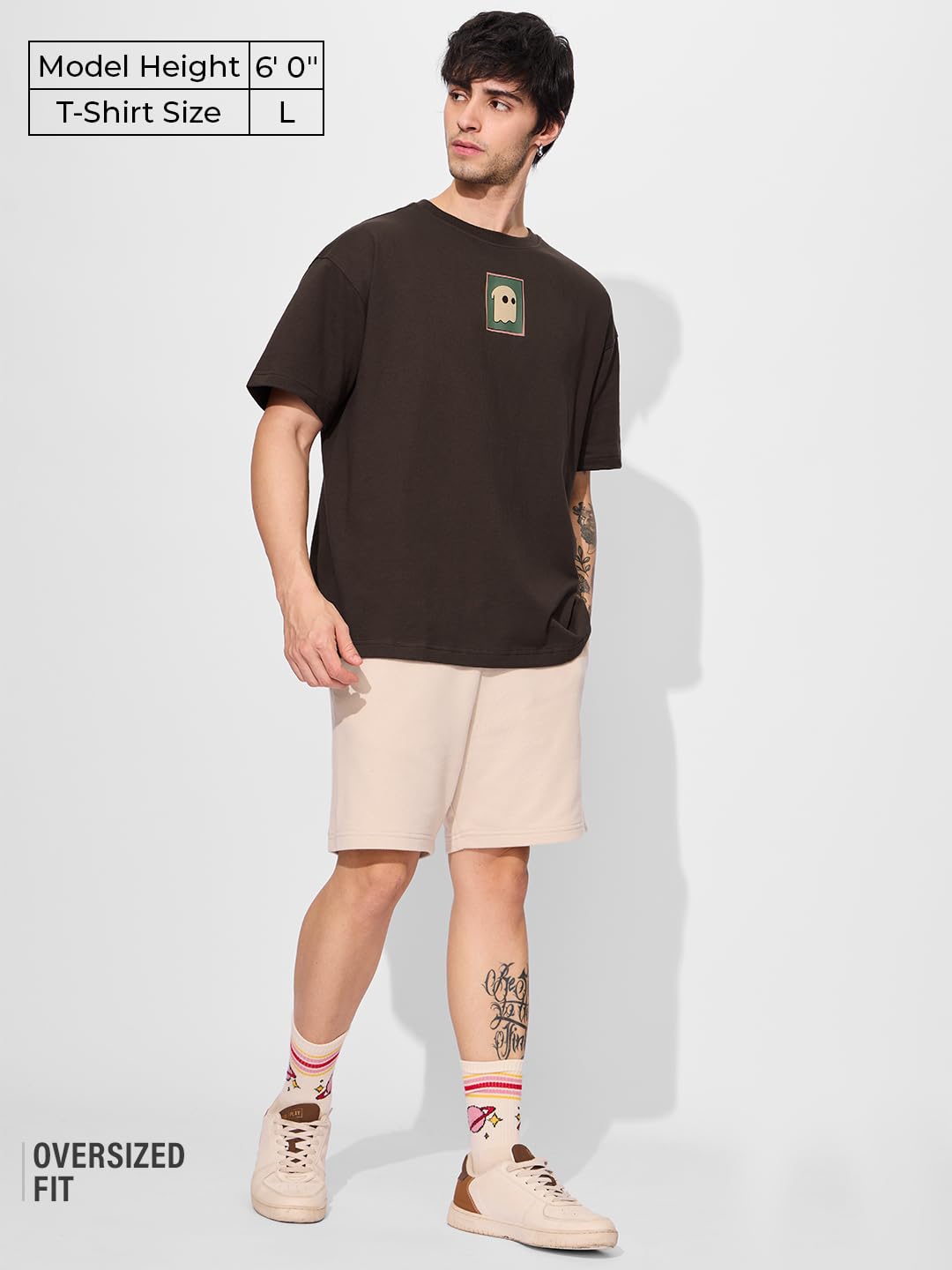 The Souled Store Poster Men and Boys Short Sleeves Round Neck Brown Graphic Printed Cotton Oversized T-Shirts