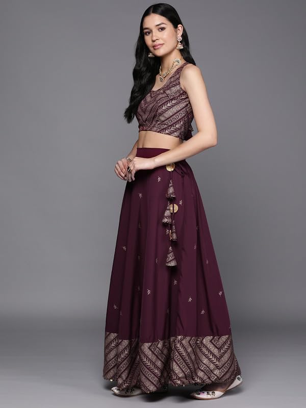 Ahalyaa Women's Polyester Lehenga Choli (AHBLDUSK-COMBO-649-SS-25_Wine_2XL)