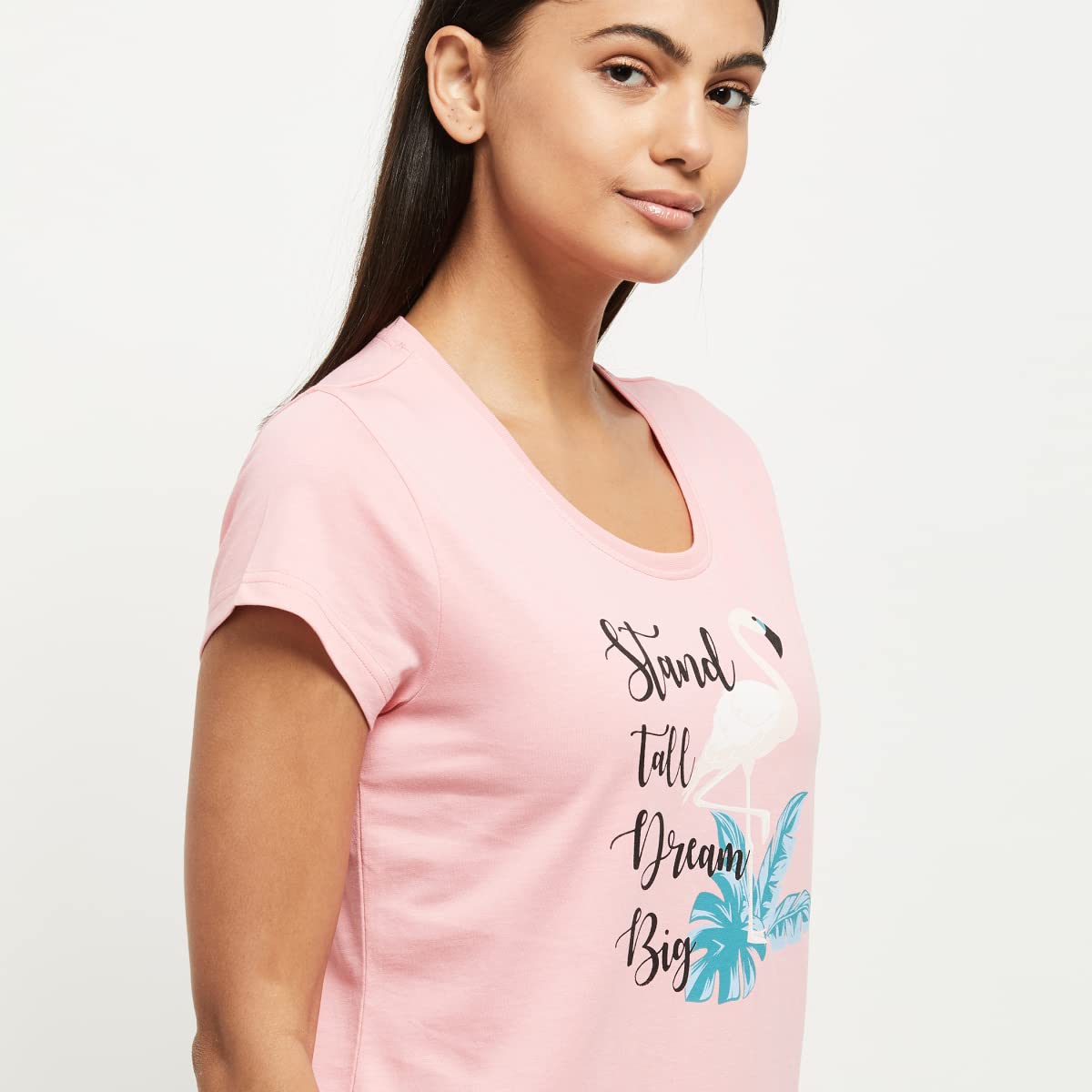 Max Women Printed Round Neck T-Shirt with Elasticated Pyjamas (SU22OTS10PINK)_M
