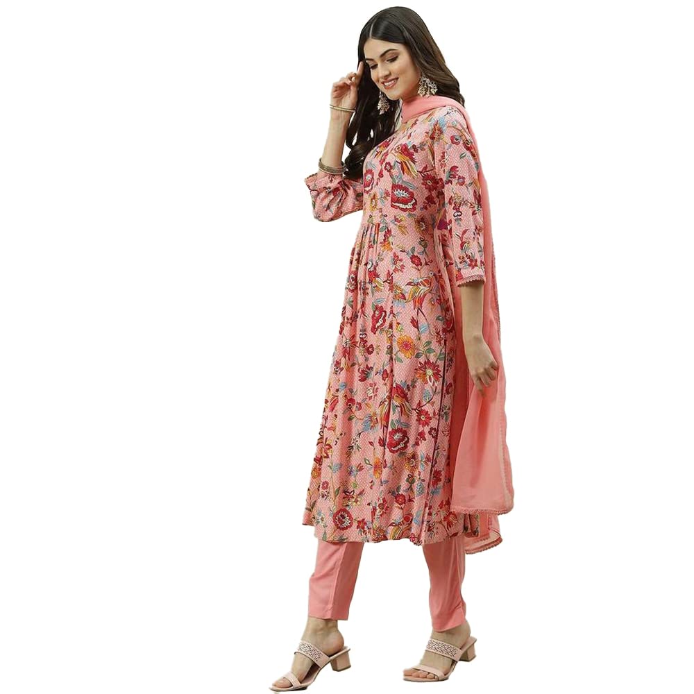 BIBA WOMEN PRINTED NARROW SALWAR KURTA DUPATTA(SKDKALAMKAR8355_PINK_32)