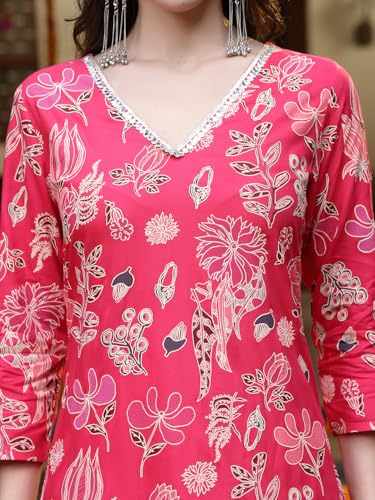 Stylum Women's Floral Printed Rayon Straight Kurta Pant Dupatta Set