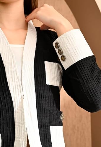 OFFICE PURPLE Women's Crepe Fabric Blazer | Textured Formal Jacket | Two-Tone Office Wear Coat | Stylish Women's Jacket for Office, Party, and Casual Wear (Black, L)