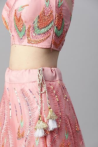 Prasheem Fashion Women's Net Embroidered Semi-Stitched Lehenga Choli with Dupatta (MorPankhLehenga-Navratri-Girlish-Latest-Lehenga; Free Size)