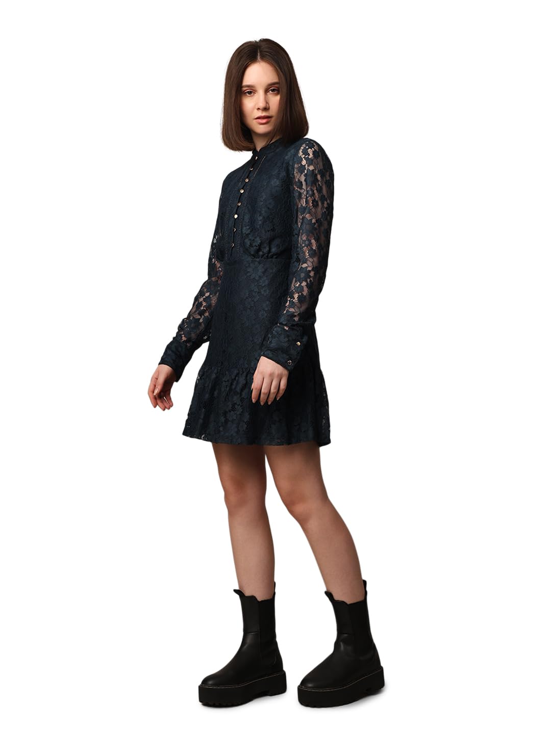 ONLY Women Self Design Fit and Flare Party Blue Fit and Flare Dress