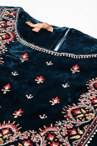 Aarke Ritu Kumar Teal Inara Velvet Midi Dress