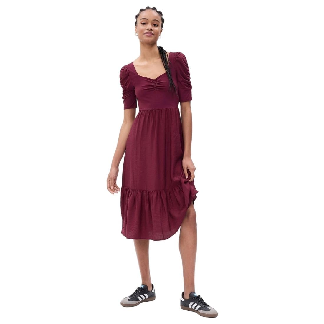 GAP Women's Rayon Classic Midi Casual Dress (442253334_Darkpurple_Dark Purple