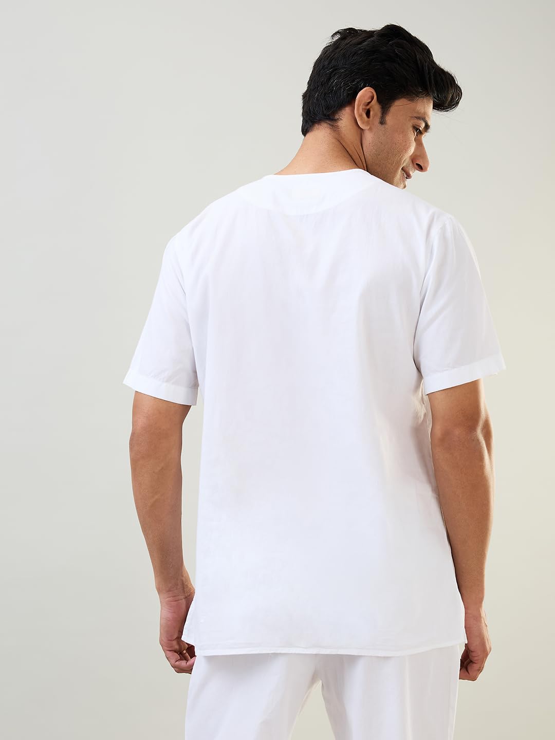 Raymond SleepZ Men Comfort Fit Solid Pattern Pure Cotton Round Neck Kurta White