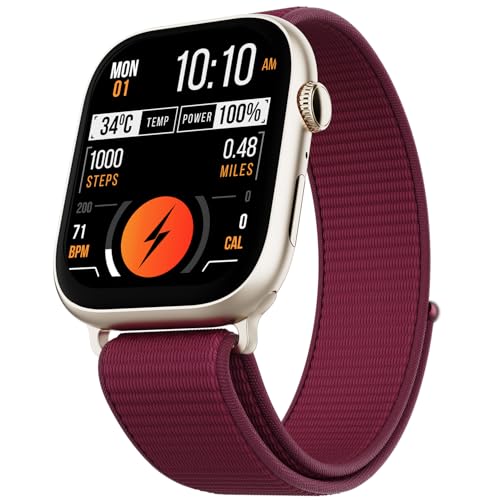 Fire-Boltt Ninja X Ring Smart Watch 1.96" Always On Display Bluetooth Calling, Voice Assistant, SpO2 & Heart Rate, 120+ Sports Modes, IP67 Waterproof Smartwatch for Men & Women - Wine Nylon
