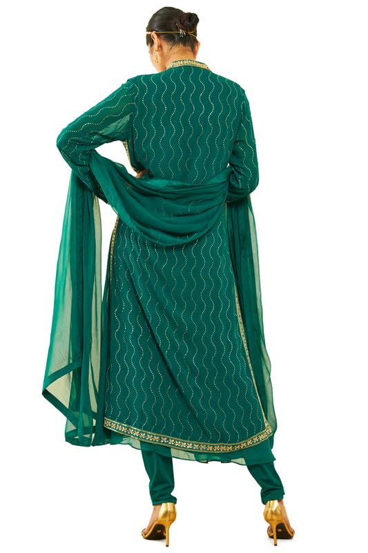 Soch Womens Green Georgette Floral Embroidered Chudidar Suit Set with Stonework(OWS2CD2108A)