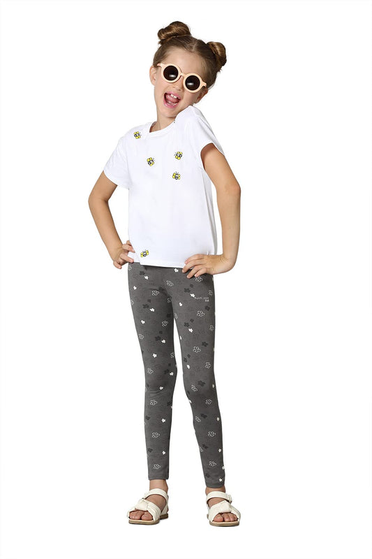 Van Heusen Girls Leggings - Power Plus Cotton Spandex - Power Plus, Allover Print, Super Soft_56302_December Bloom AOP_7-8 Years