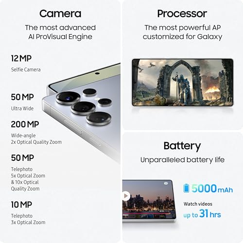 Samsung Galaxy S25 Ultra 5G AI Smartphone (Titanium Gray, 12GB RAM, 512GB Storage), 200MP Camera, S Pen Included, Long Battery Life