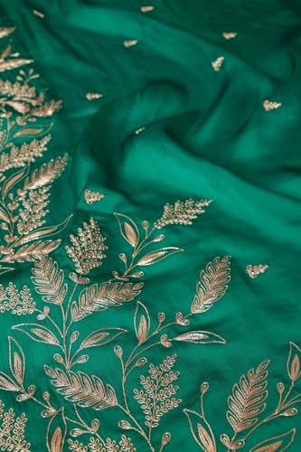 Taneira Women Green Viscose Satin Embroidered Saree With Unstitched Blouse Piece (SAPP07AC5305-Green)