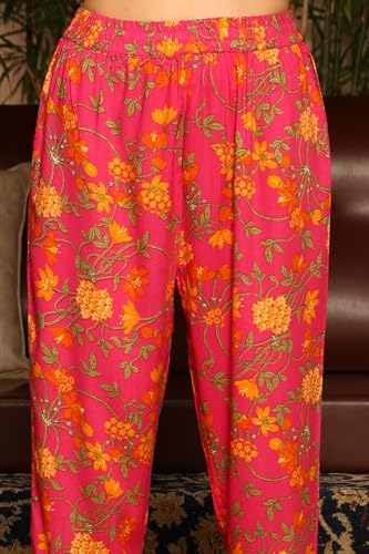 W for Woman Magenta Pink Chanderi Dori Embroidered Anarkali Kurta, Pants and Dupatta Set (Size: XL)-24AUWS11468-221979