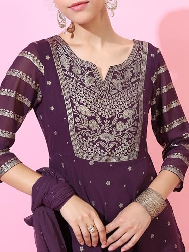 Vishudh Women's Polyester Maxi Dress (VNDS000221_Purple