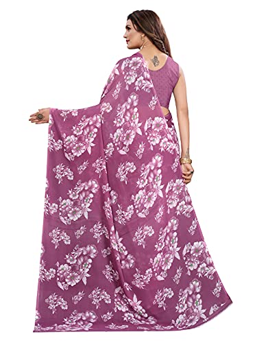 SIRIL Women's Georgette Floral Printed Saree with Blouse(2024S566_Purple)