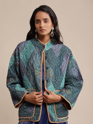 Ritu Kumar Blue Micro Print Quilted Jacket