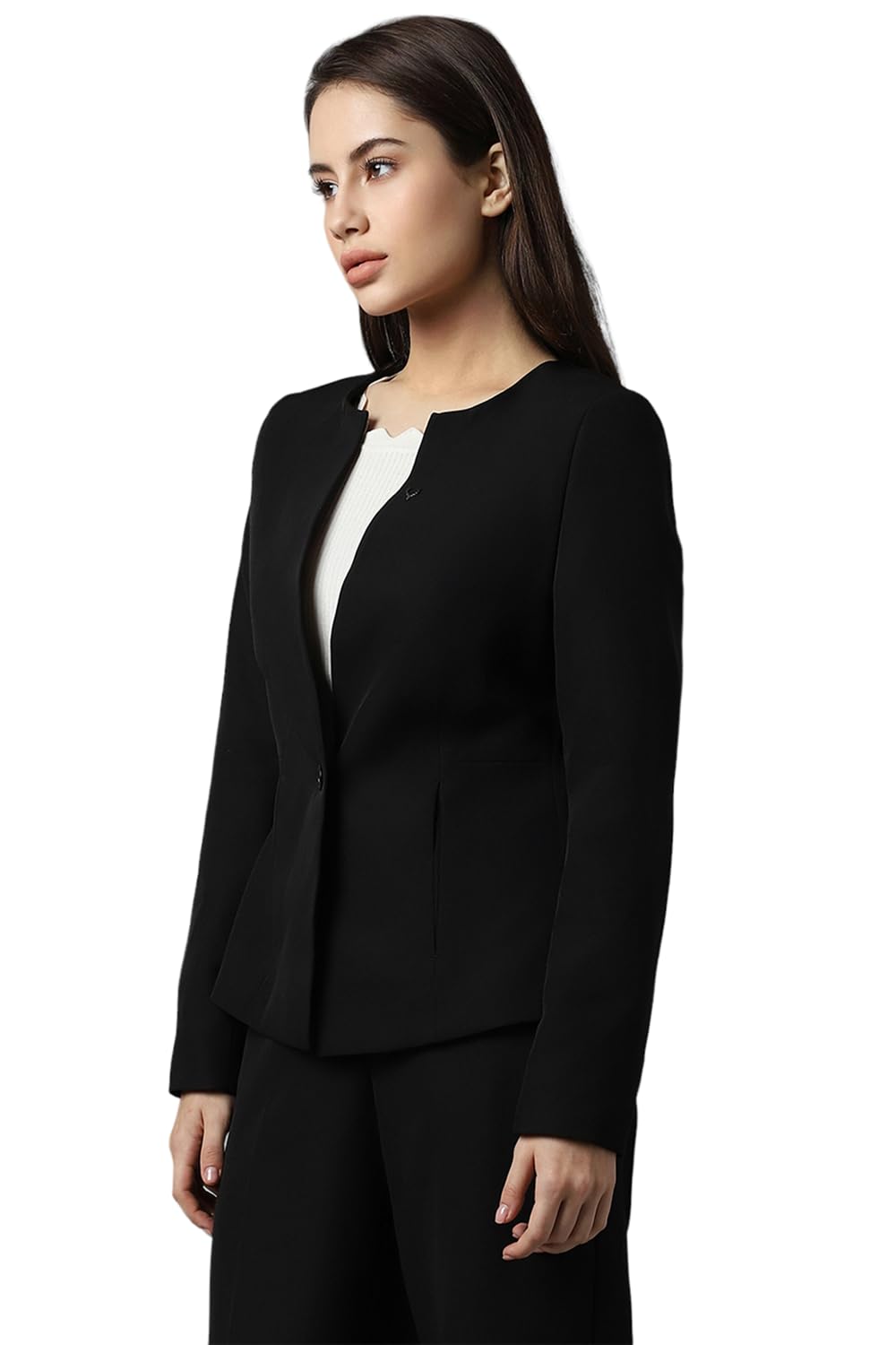 Allen Solly Women's Regular Blazer (AHBZCRGF616565_Black, Single Breasted