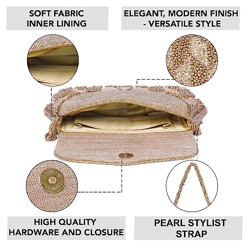 Peora Gold Clutch Purses for Women Handmade Evening Sling Handbag Stylish Bridal Fashion Clutch Bag for Girls (C158G)