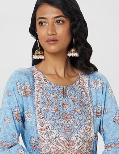 BIBA Women Ankle Length Printed Tired_Casual Dress Mix and Match(Ribayat Collection2344_Sky Blue_40)