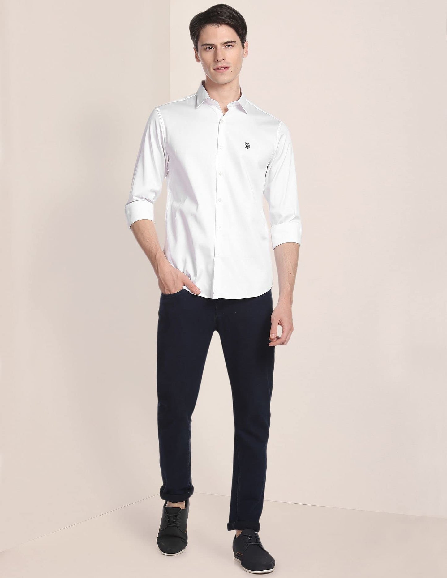 U.S. POLO ASSN. Men's Solid Regular Button Down Shirt (USSHTC0015_White M)