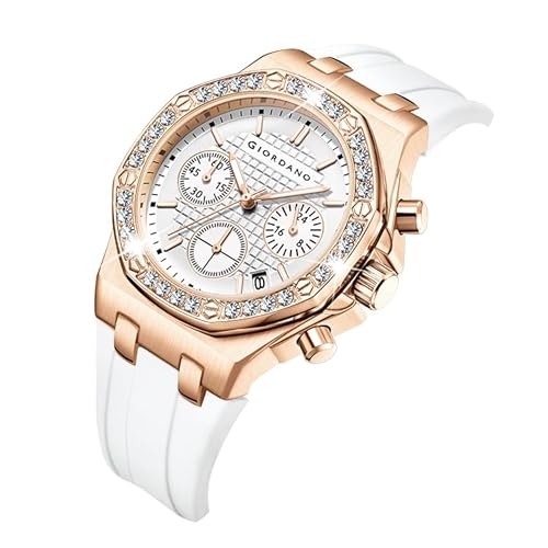Giordano Chronograph Watch for Women | Stainless Steel Case, Crystal Bezel | Modern & Stylish Timepiece with Comfortable Silicone Strap