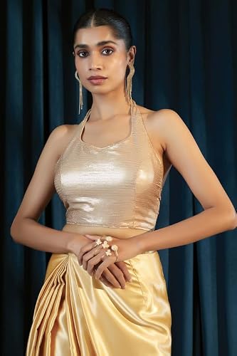 Soch Women Georgette Sleeveless Beige Blouse with Sequins, Free Size