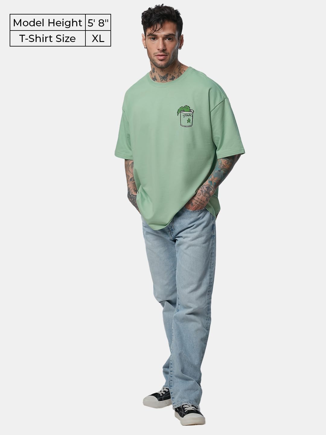 The Souled Store Official Popeye: Spinach Power Men Oversized T-Shirts Sage Green