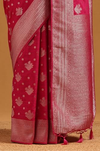Soch Womens Fuchsia Viscose Silk Floral Zari Woven Saree